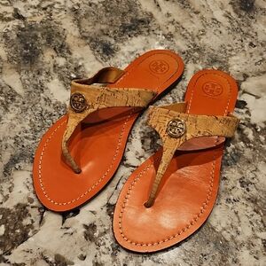 Tory Burch Cork and Orange Sandals